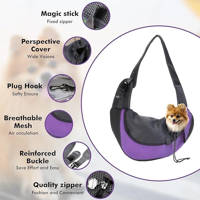 Emily Pets Dog Carrier Sling Front Pack Puppy Carrier Purse Breathable Mesh Travel for Small or Medium Pet Dogs Cats Sling Bag